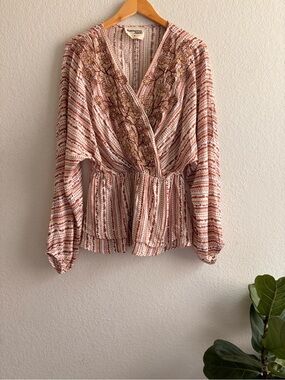 Savanna Jane boho bohemian Embroidered Surplice Blouse Size M
